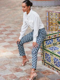 Sosandar Geometric Tapered Trousers, Blue/Multi - view 2, Blue/Multi