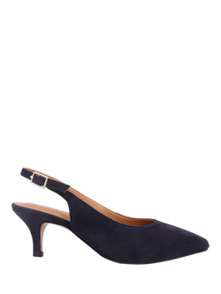 Jones Bootmaker Zaria Suede Kitten Heel Slingback Court Shoes, Navy