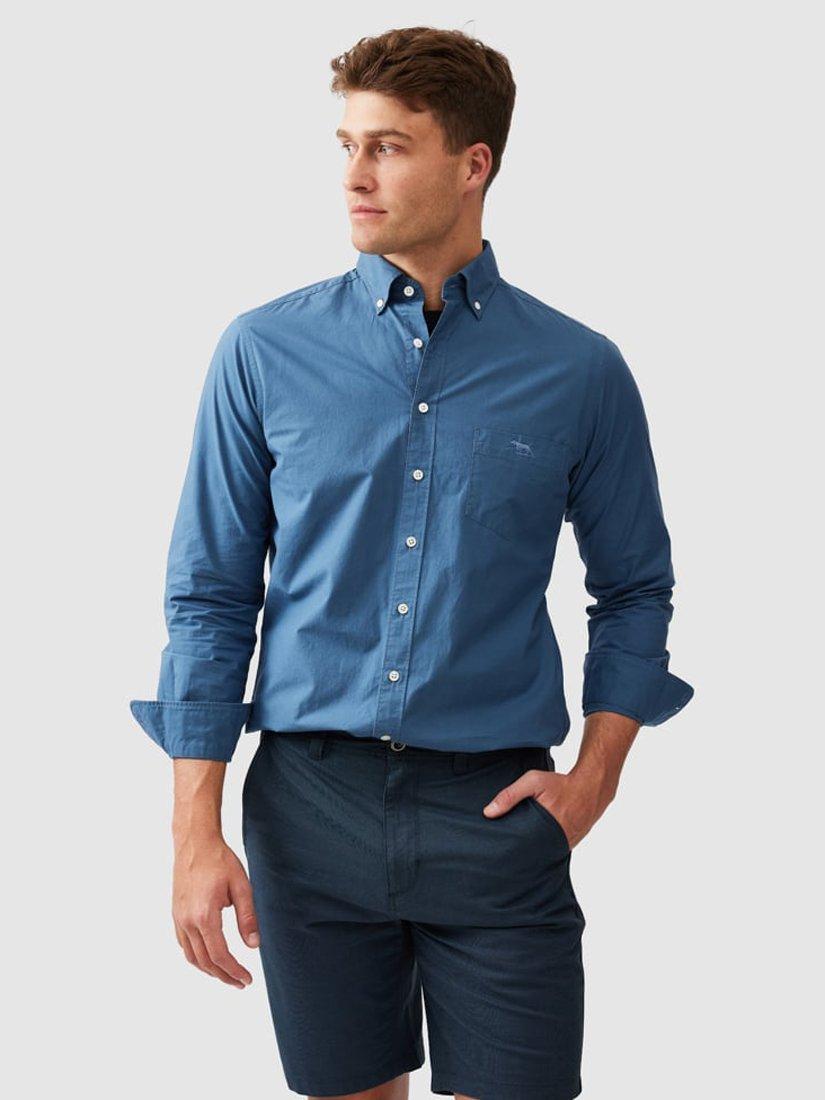 Product image 1 of 5, which shows Rodd & Gunn Hendrick Poplin Cotton Slim Fit Long Sleeve Shirt, Bluejay, XS