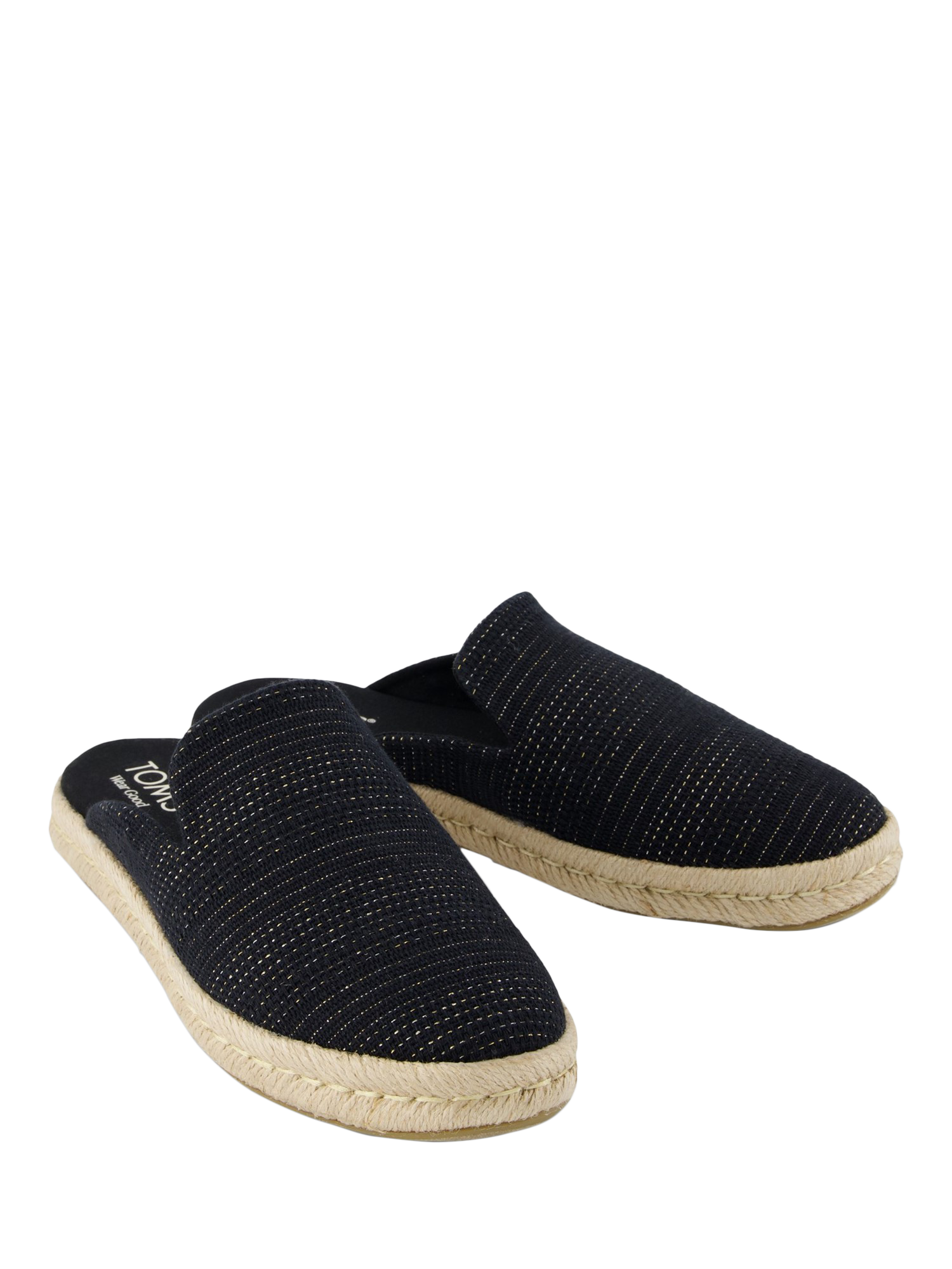 Product image 2 of 5, which shows TOMS Santiago Metallised Cotton Mule Sandals, Black, 4