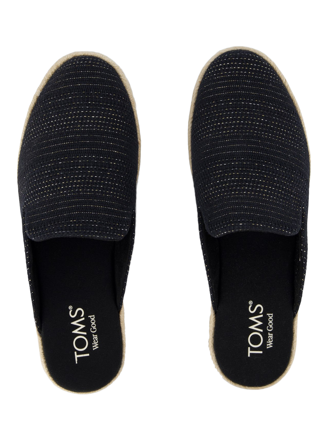 Product image 5 of 5, which shows TOMS Santiago Metallised Cotton Mule Sandals, Black, 4