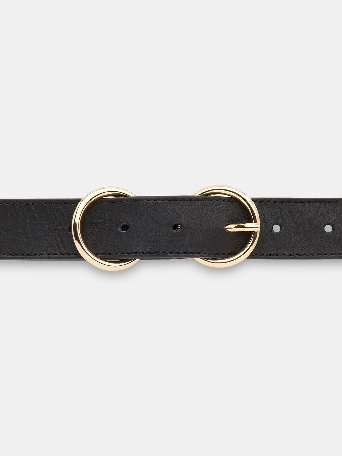 Product image 1 of 3, which shows Whistles Double Ring Buckle Leather Belt, Black, S