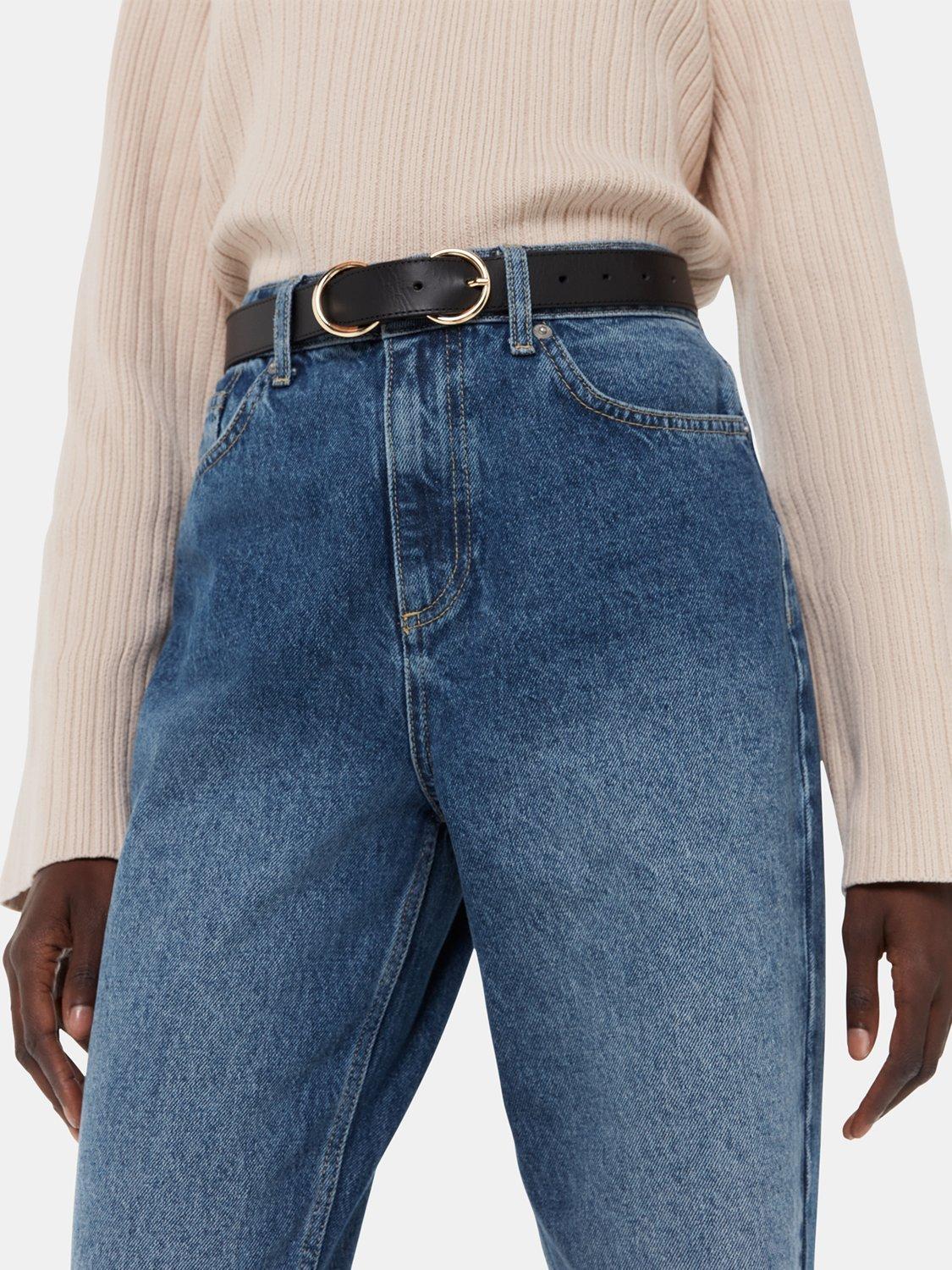 Product image 3 of 3, which shows Whistles Double Ring Buckle Leather Belt, Black, S