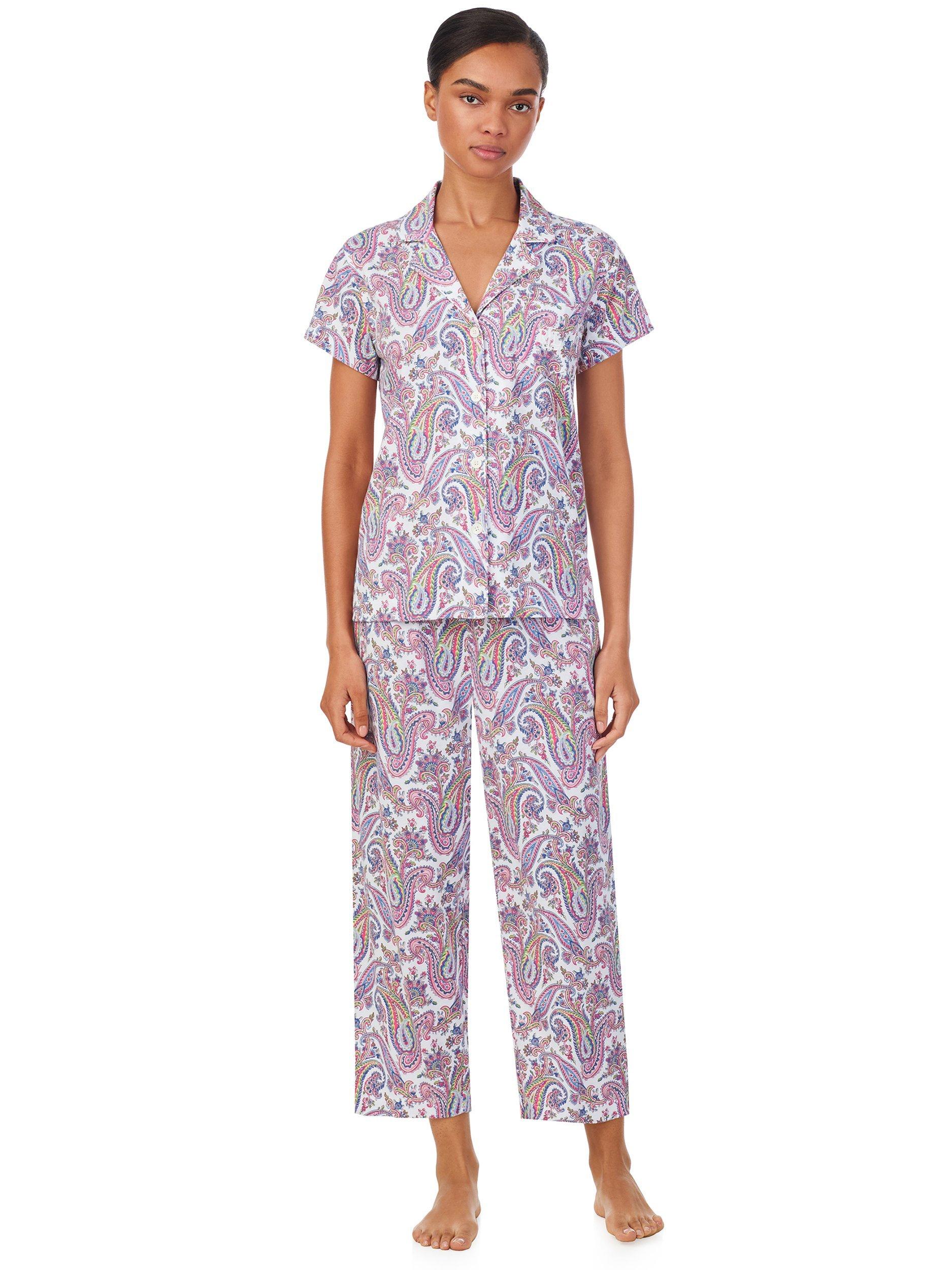 Product image 1 of 3, which shows Lauren Ralph Lauren Paisley Capri Pyjama Set, Multi, S