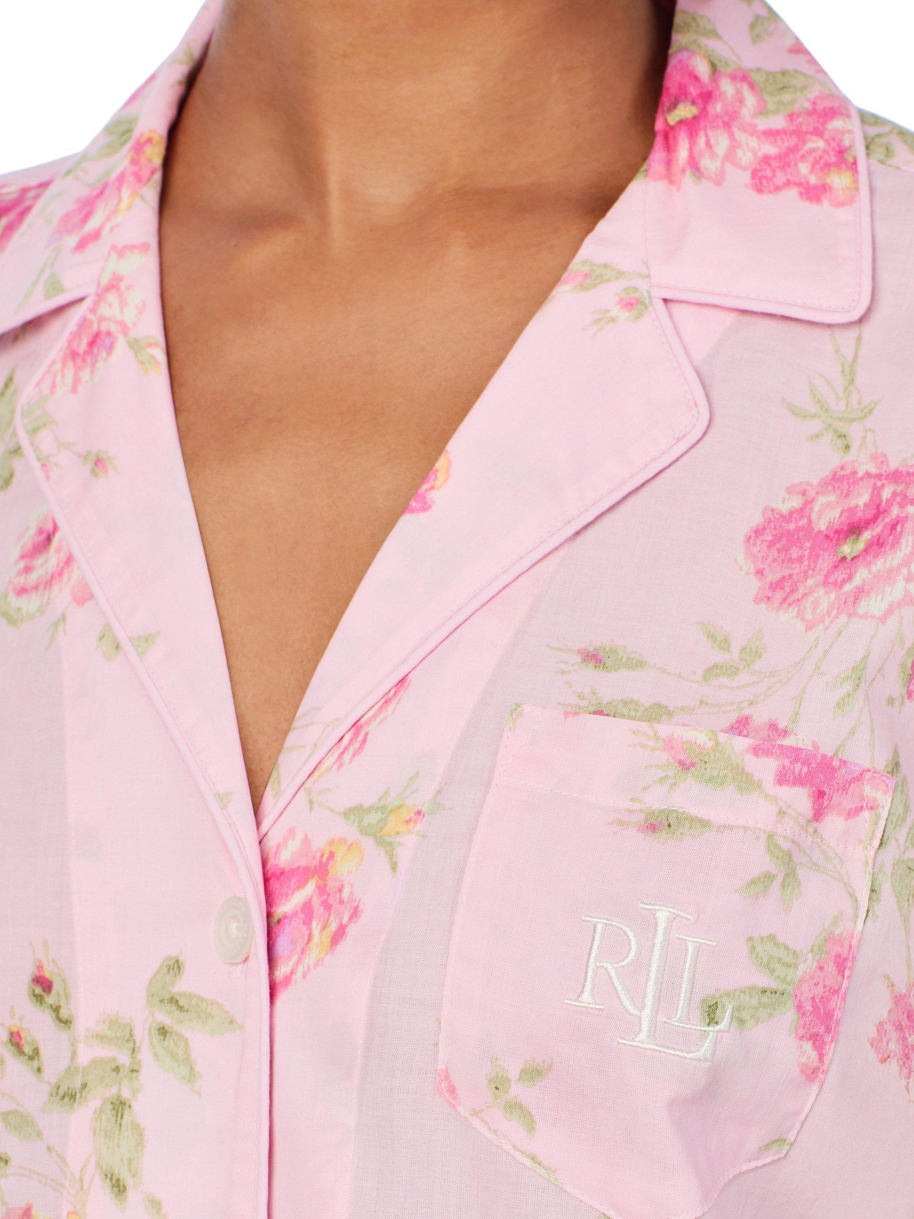 Product image 3 of 3, which shows Lauren Ralph Lauren Floral Shirt Long Pyjama Set, Pink/Multi, M