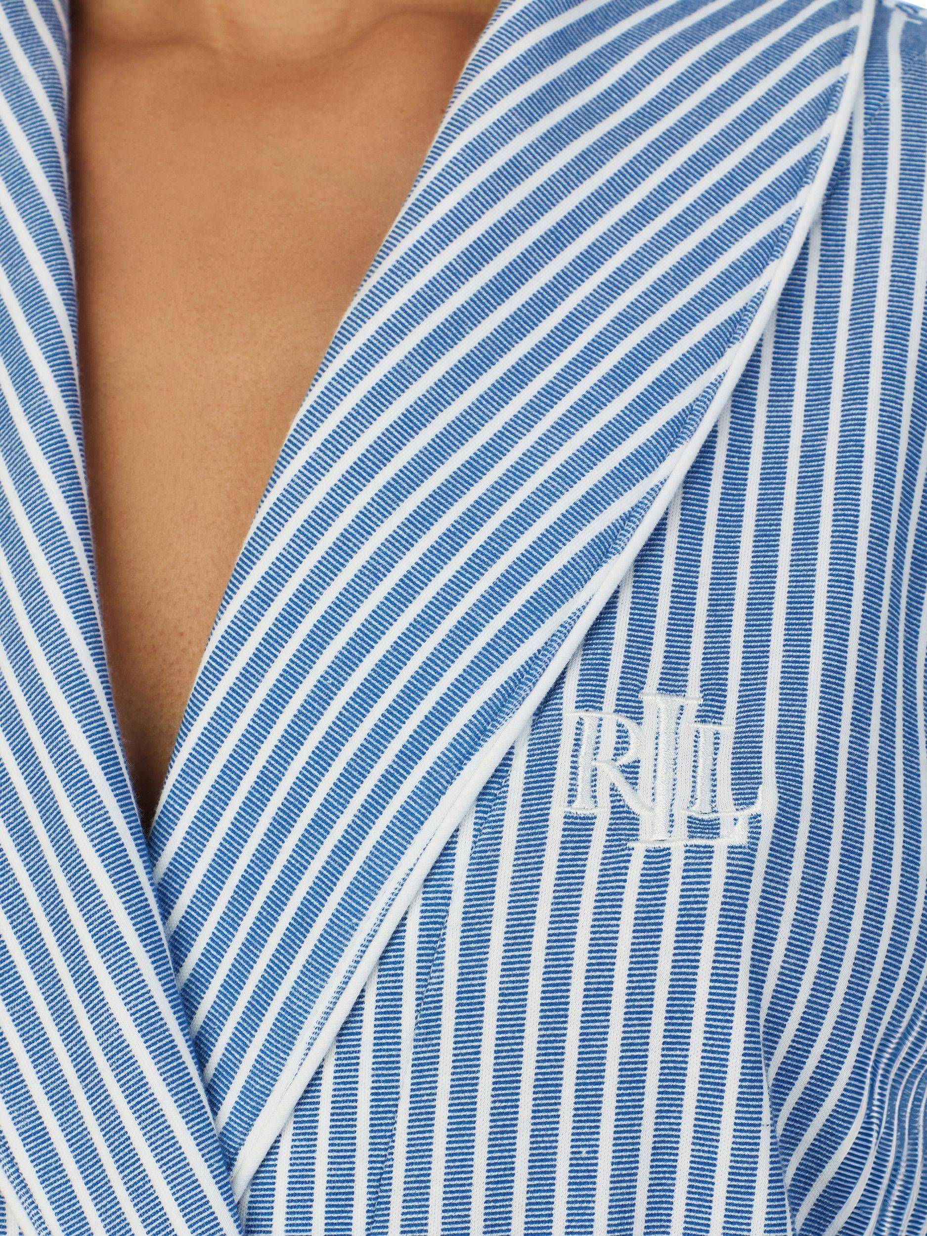 Product image 3 of 3, which shows Lauren Ralph Lauren Stripe Logo Dressing Gown, Blue/Multi, S