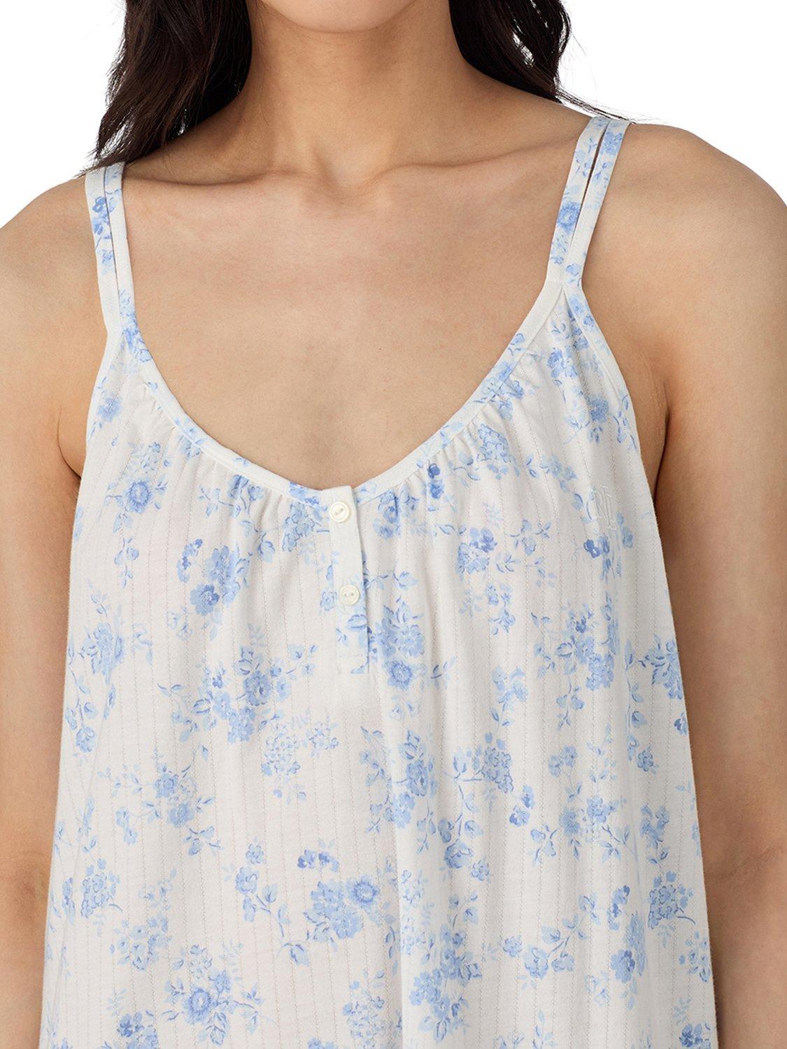 Product image 3 of 3, which shows Lauren Ralph Lauren Floral Double Strap Nightdress, Blue Floral, L