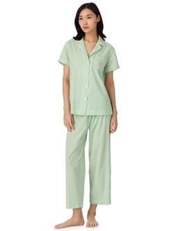 Ralph Lauren Lauren Ralph Lauren Woven Short Sleeve Capri Pyjama Set, Green Check