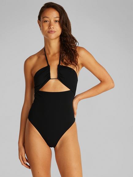 Calvin Klein Cut-Out Plunge Swimsuit, Black, Black