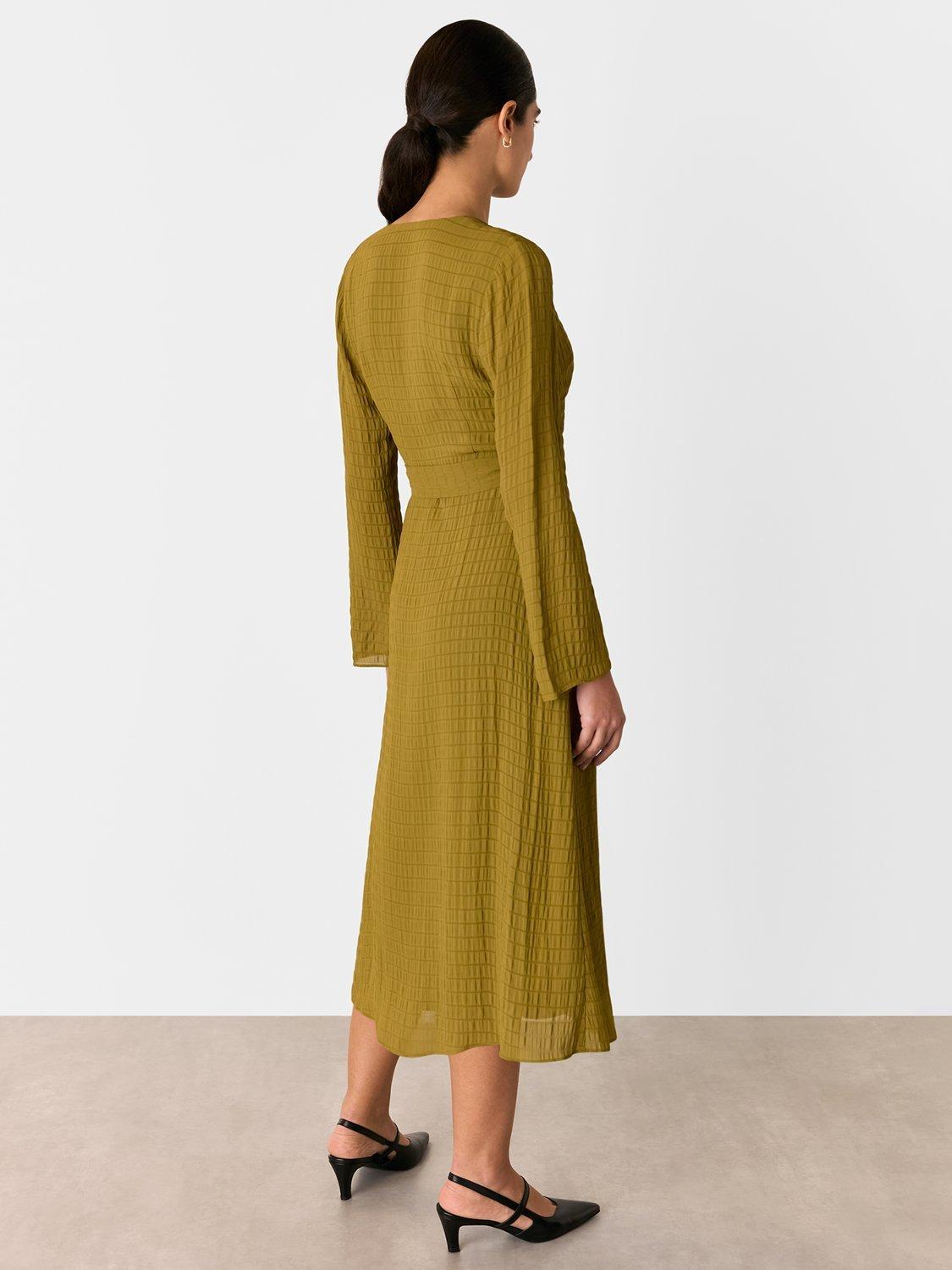 Product image 2 of 6, which shows Whistles Alex Textured Wrap Midi Dress, Olive, 6