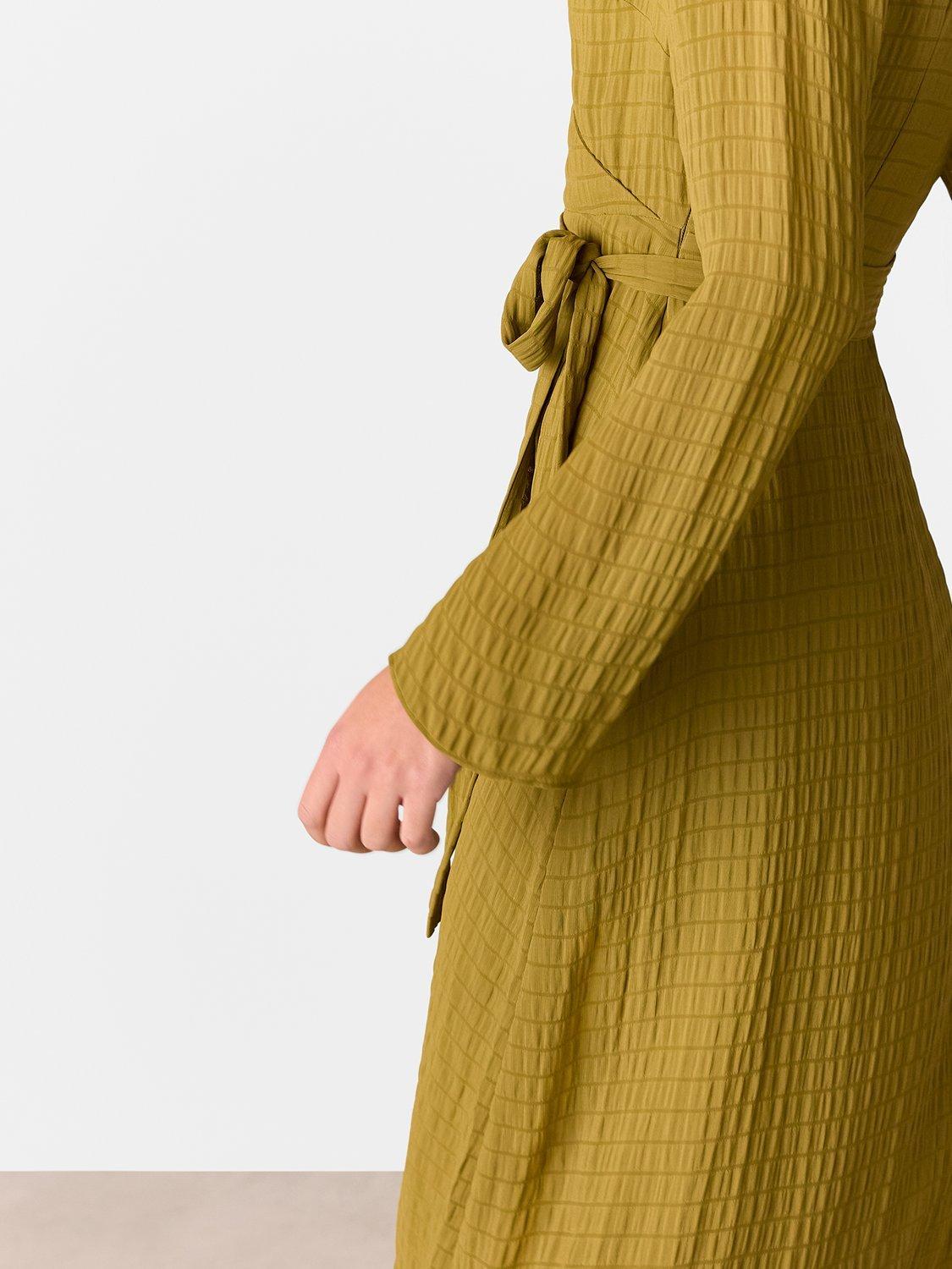 Product image 5 of 6, which shows Whistles Alex Textured Wrap Midi Dress, Olive, 6