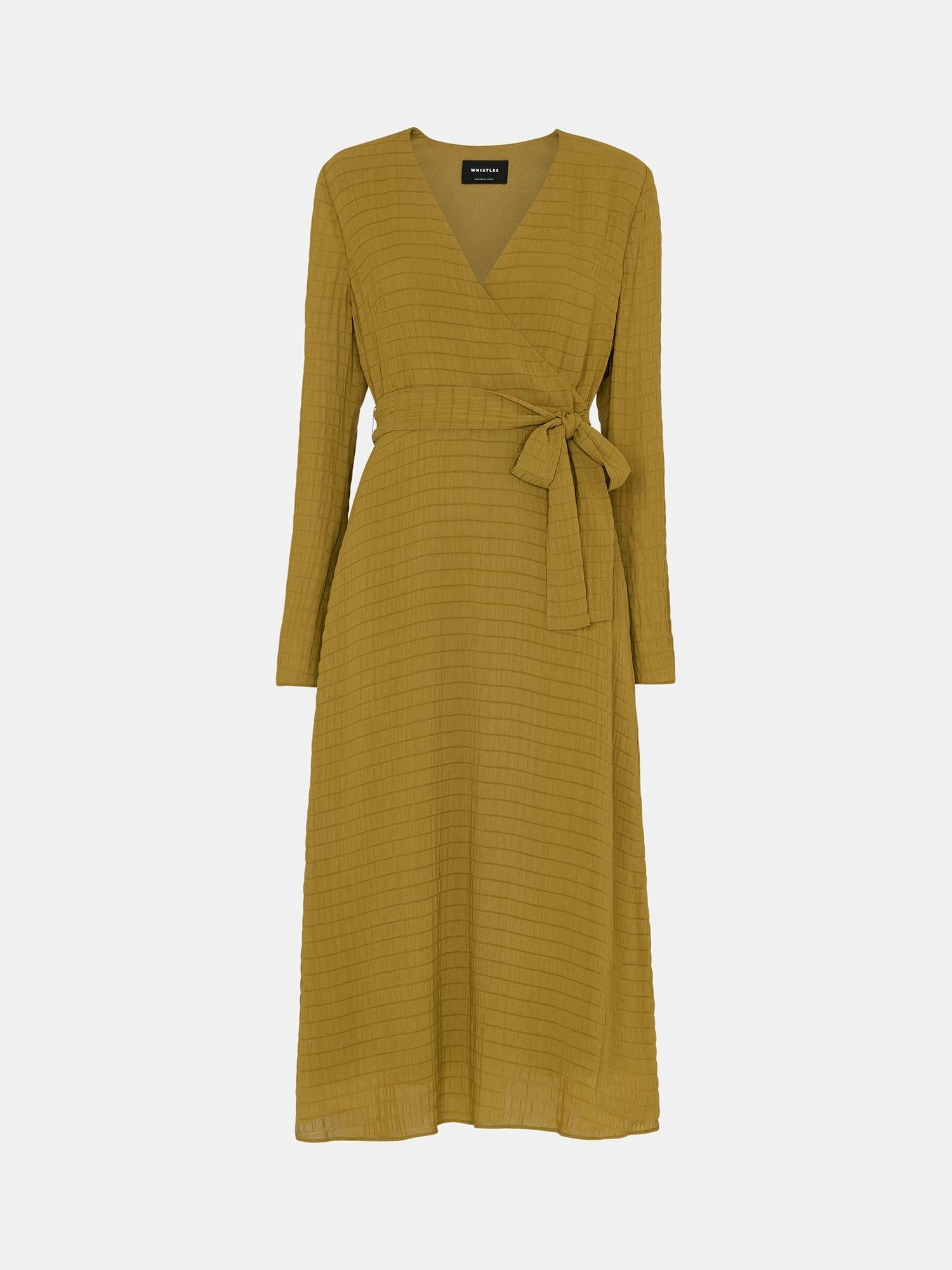 Product image 6 of 6, which shows Whistles Alex Textured Wrap Midi Dress, Olive, 6