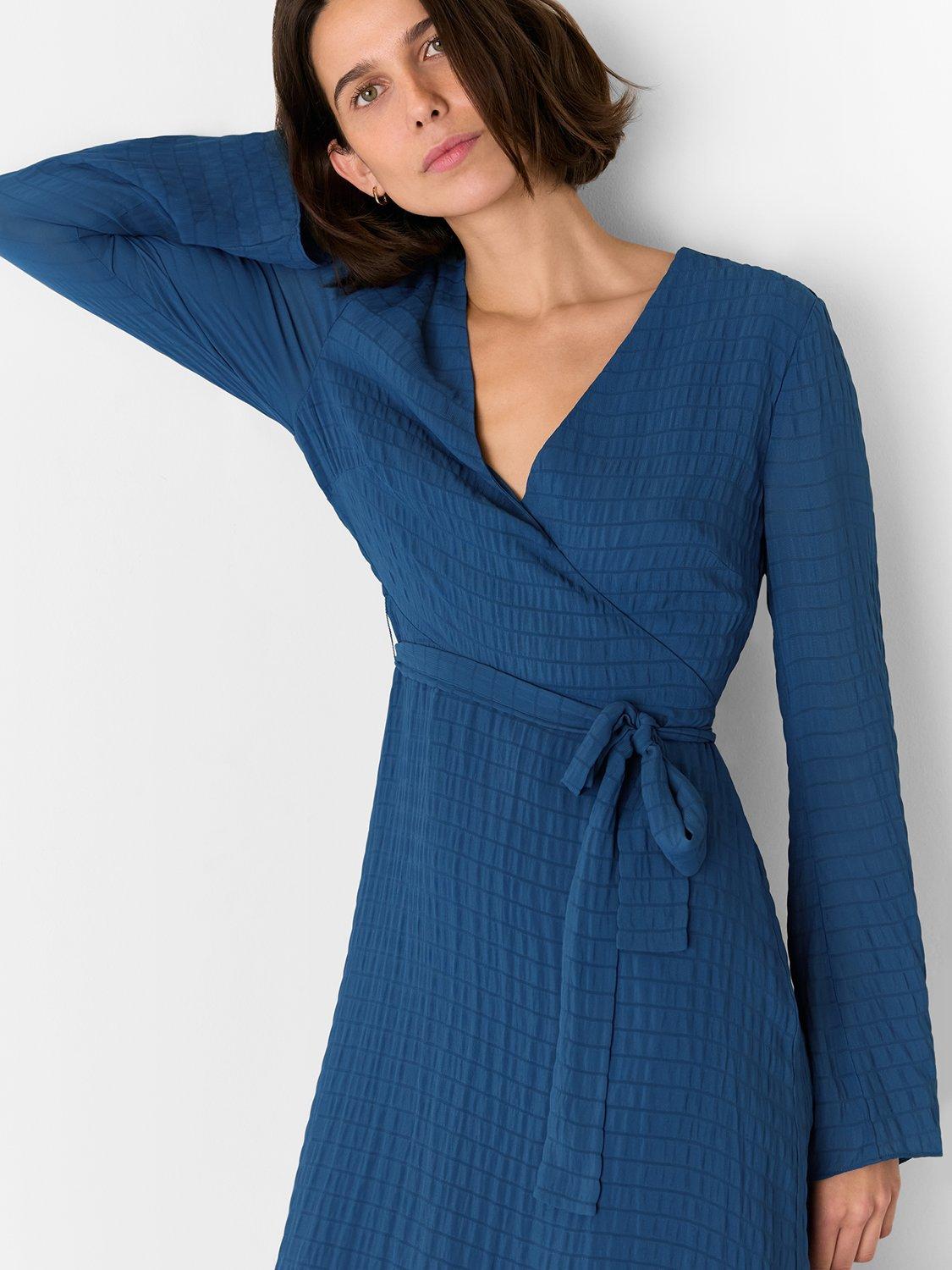 Product image 4 of 5, which shows Whistles Alex Textured Wrap Midi Dress, Blue, 6