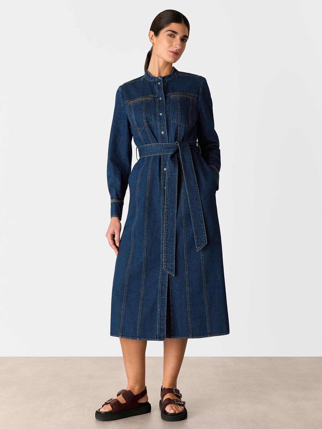 Product image 2 of 6, which shows Whistles Myra Denim Midi Dress, Denim, 6