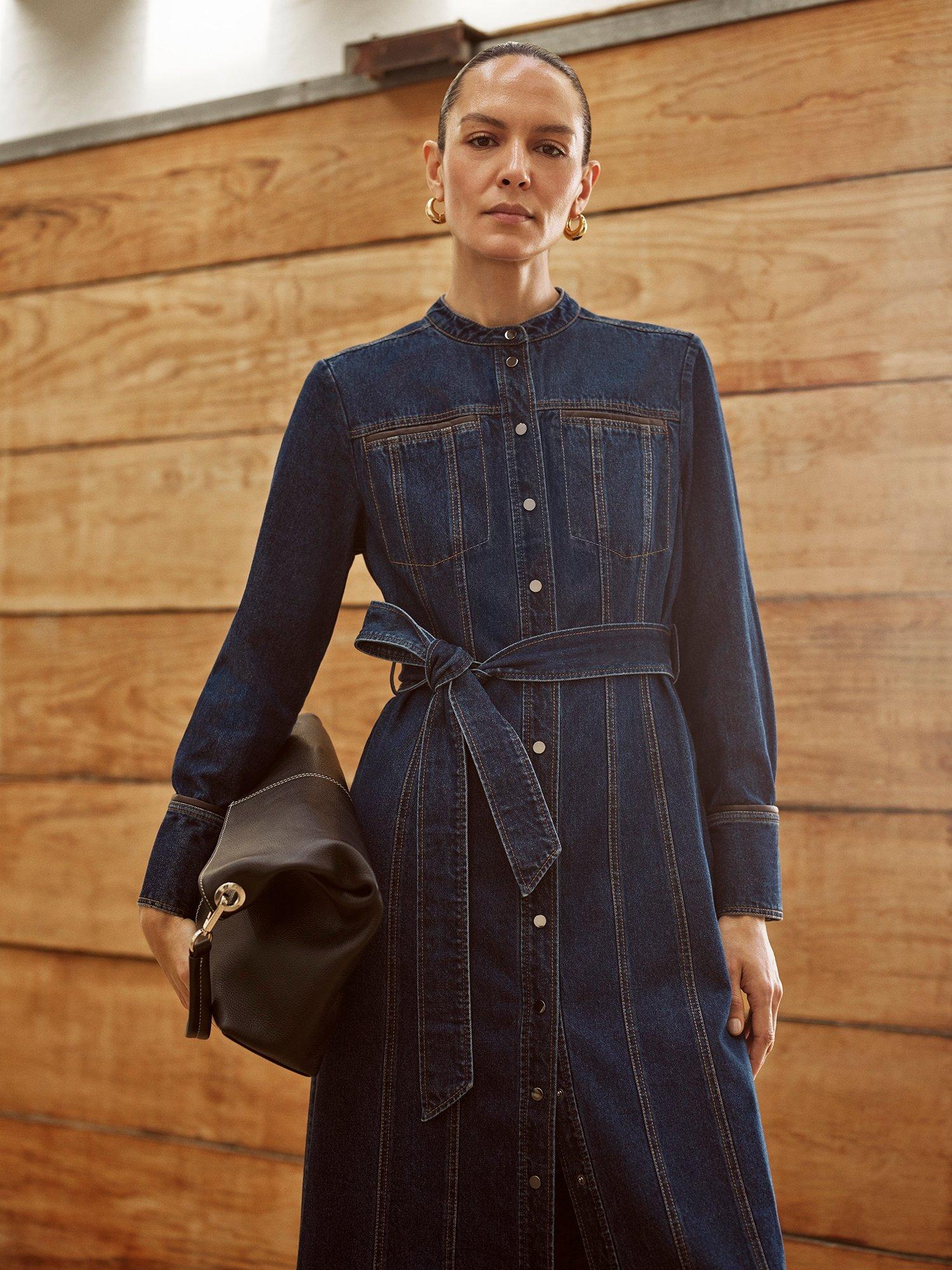 Product image 1 of 6, which shows Whistles Myra Denim Midi Dress, Denim, 6