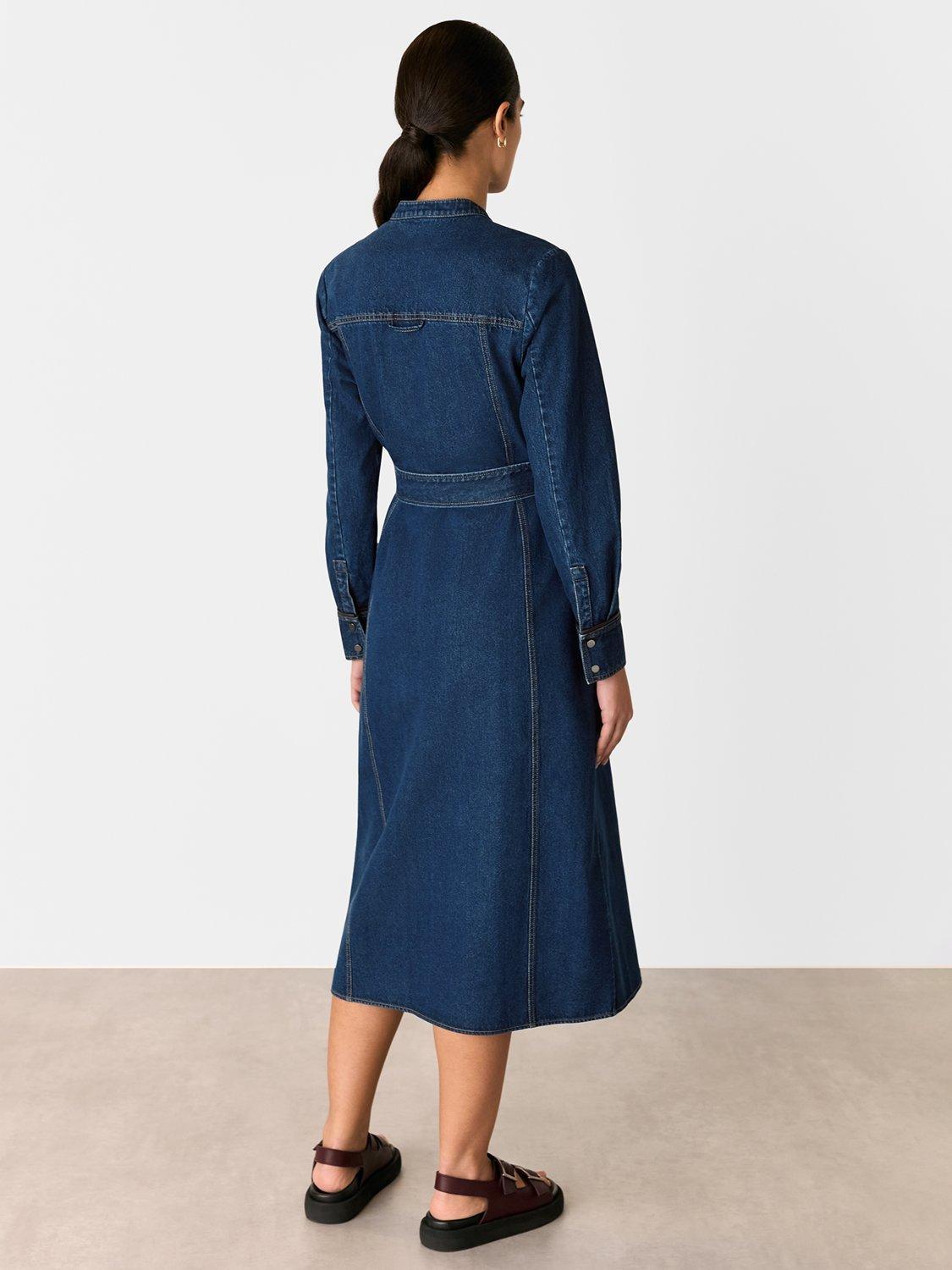 Product image 3 of 6, which shows Whistles Myra Denim Midi Dress, Denim, 6