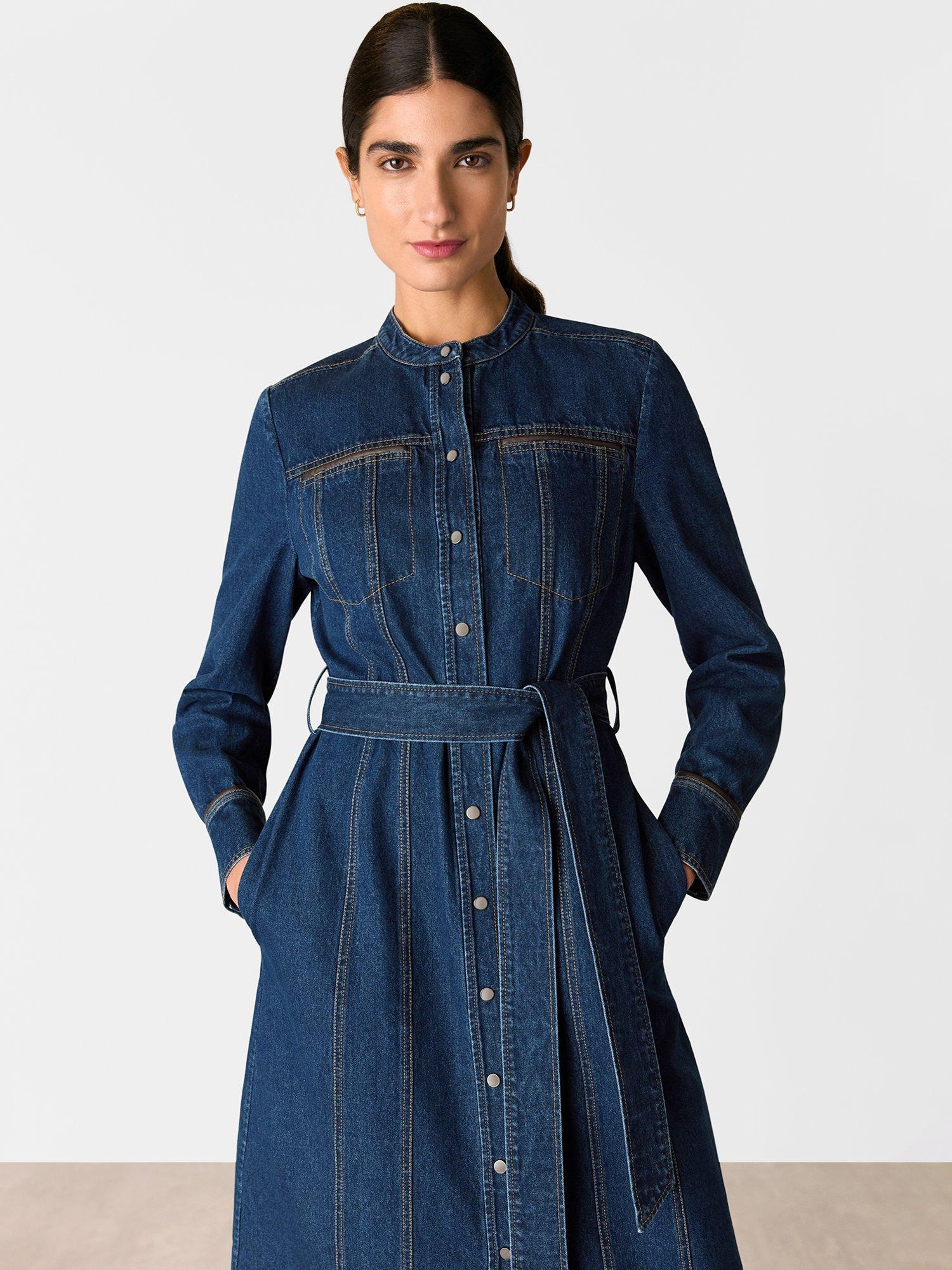 Product image 4 of 6, which shows Whistles Myra Denim Midi Dress, Denim, 6