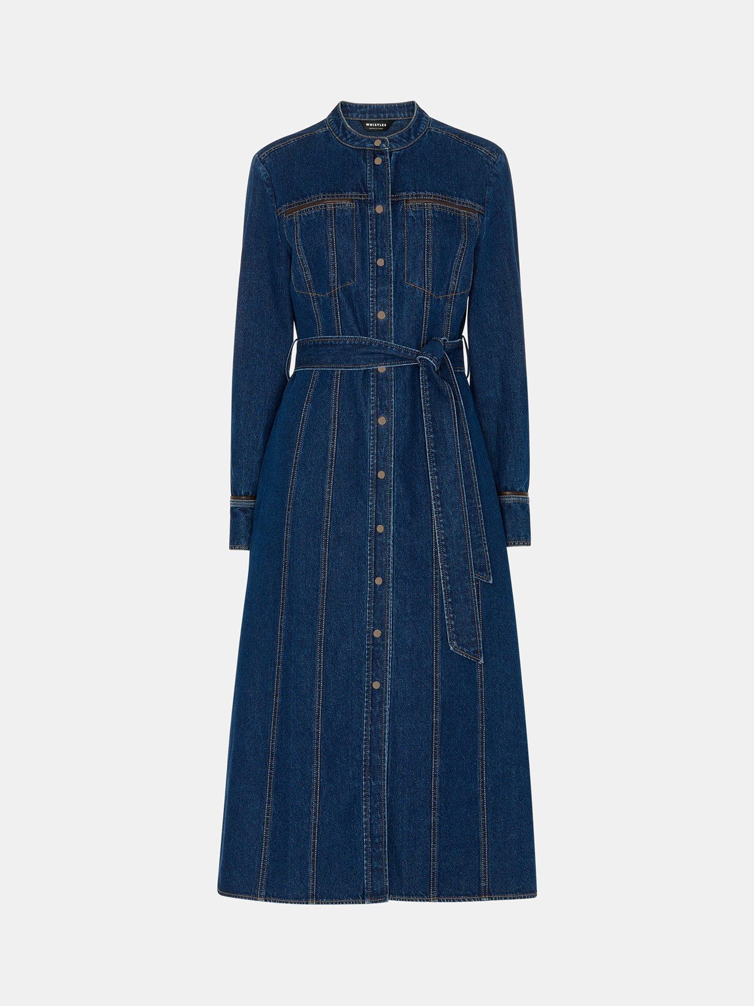 Product image 6 of 6, which shows Whistles Myra Denim Midi Dress, Denim, 6