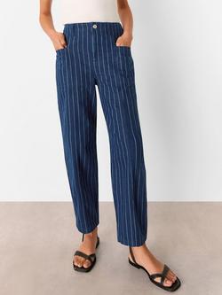Whistles Pure Cotton Pinstripe Barrel Leg Trousers - view 2, Navy/Multi