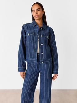 Whistles Pure Cotton Pinstripe Denim Jacket, Navy/Multi
