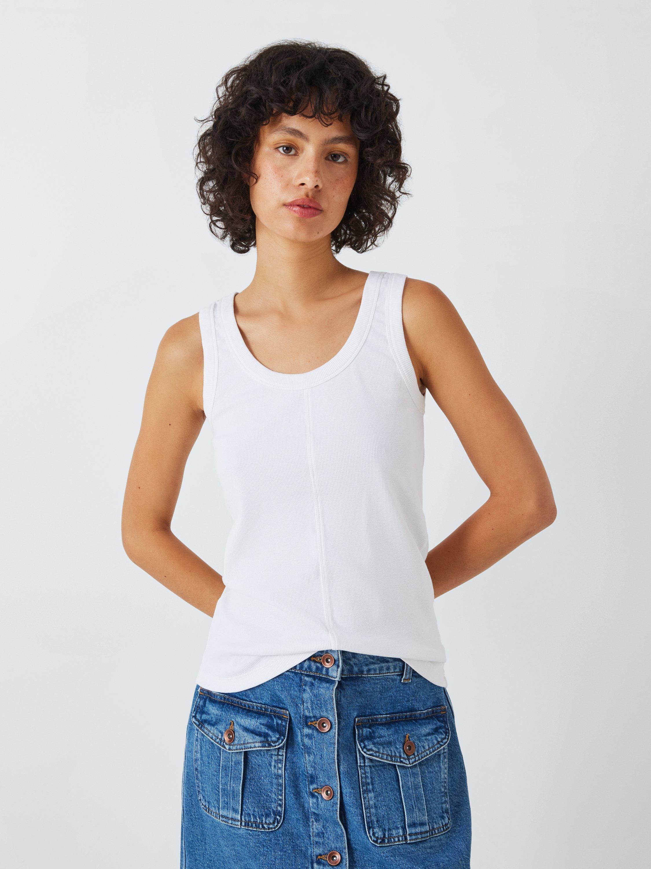 Product image 1 of 6, which shows AND/OR Winnie Ribbed Vest Top, White, 6