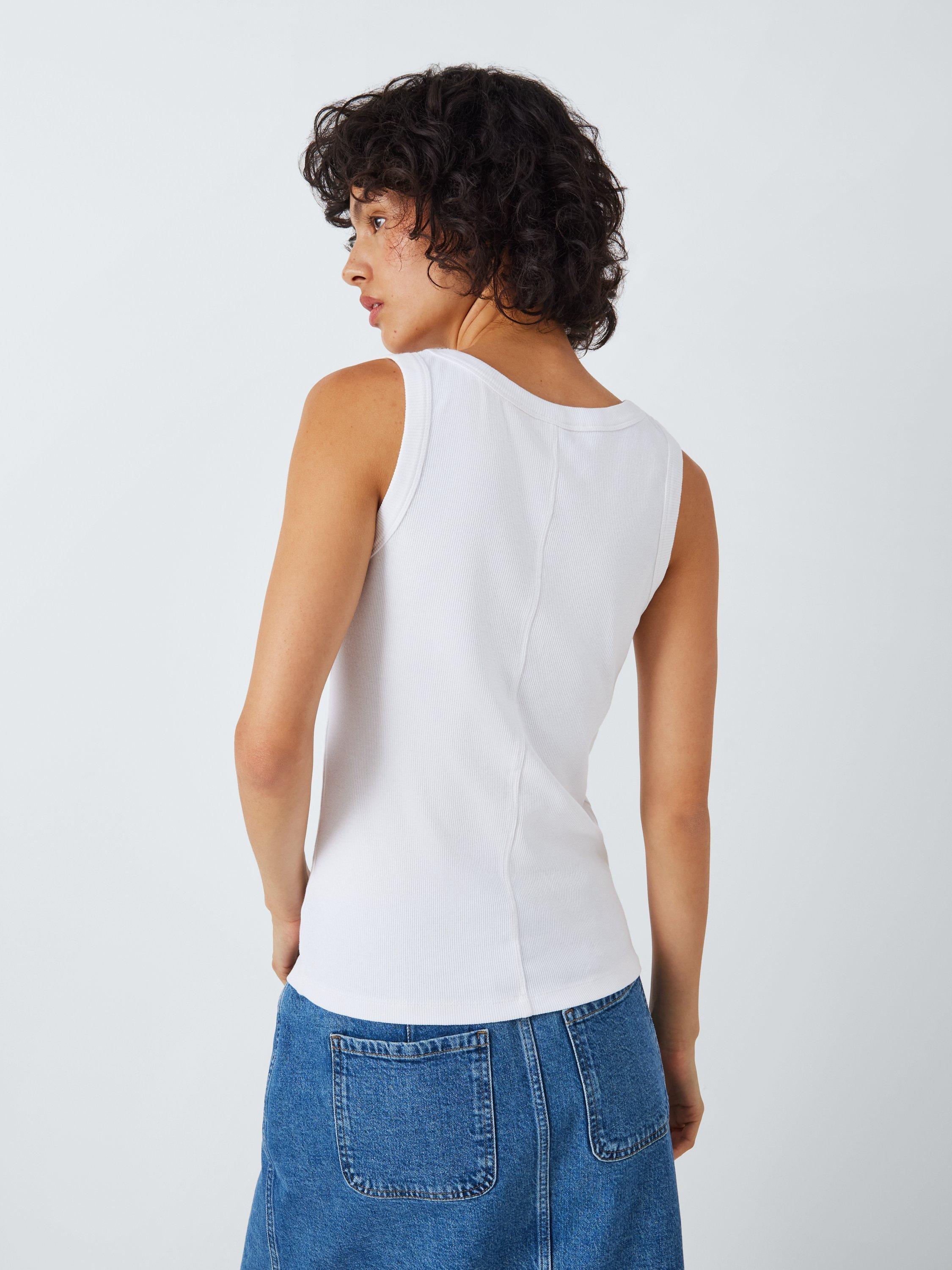 Product image 2 of 6, which shows AND/OR Winnie Ribbed Vest Top, White, 6