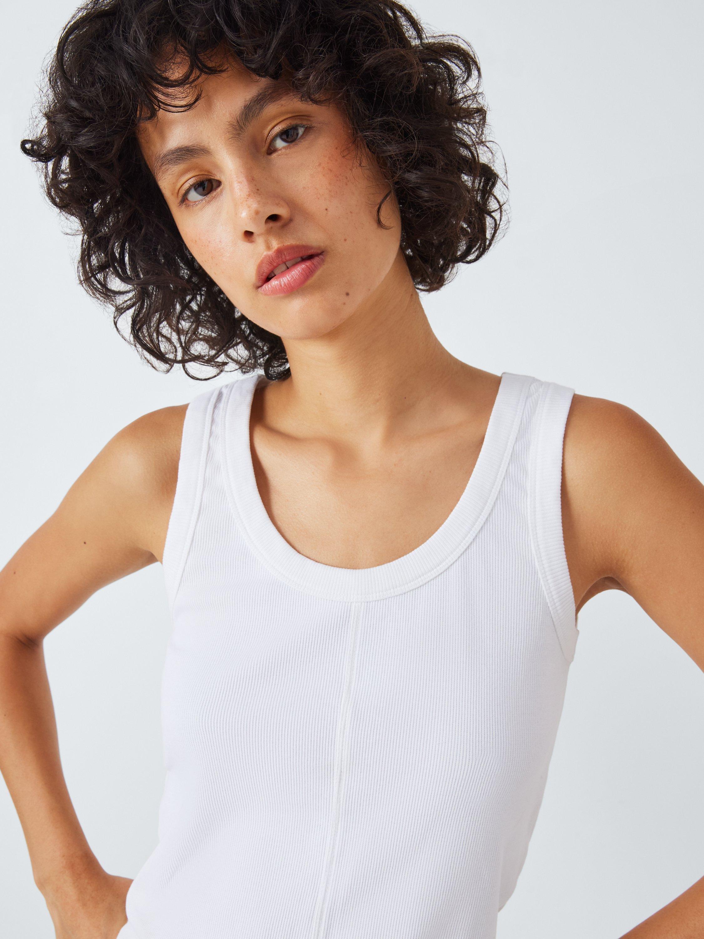 Product image 5 of 6, which shows AND/OR Winnie Ribbed Vest Top, White, 6