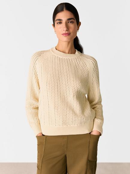 Whistles Pointelle Knit Crew Neck Jumper, Ivory