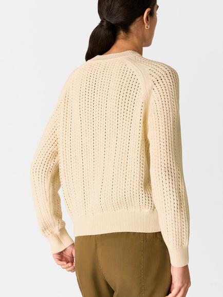 Whistles Pointelle Knit Crew Neck Jumper - view 2, Ivory