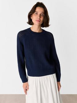 Whistles Pointelle Knit Crew Neck Jumper, Navy