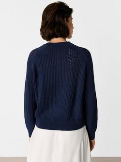 Whistles Pointelle Knit Crew Neck Jumper - view 2, Navy