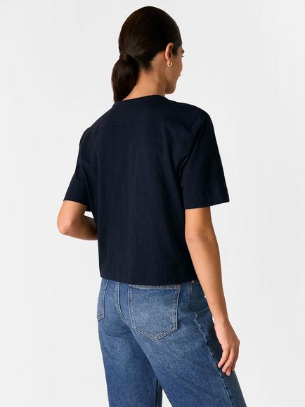 Whistles Ella V-Neck Button Through Top, Navy - view 2, Navy