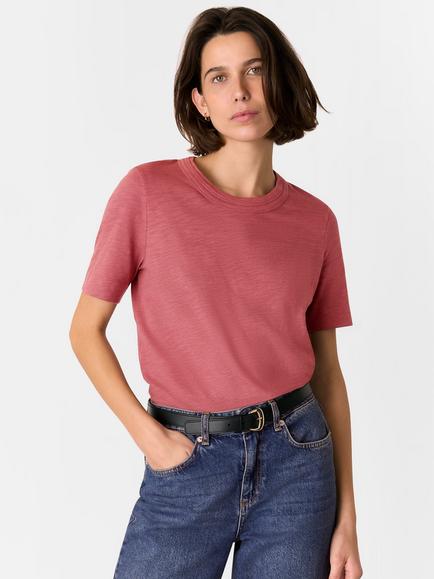 Whistles Rosa Double Trim T-Shirt, Dark Pink