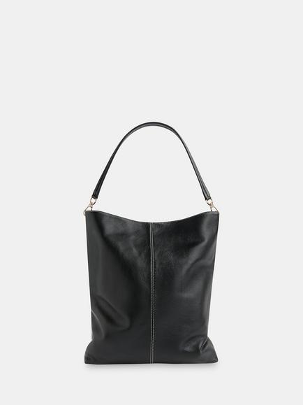 Whistles Kamil Contrast Stitch Leather Bag, Black, Black
