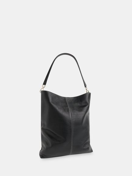 Whistles Kamil Contrast Stitch Leather Bag, Black - view 2, Black