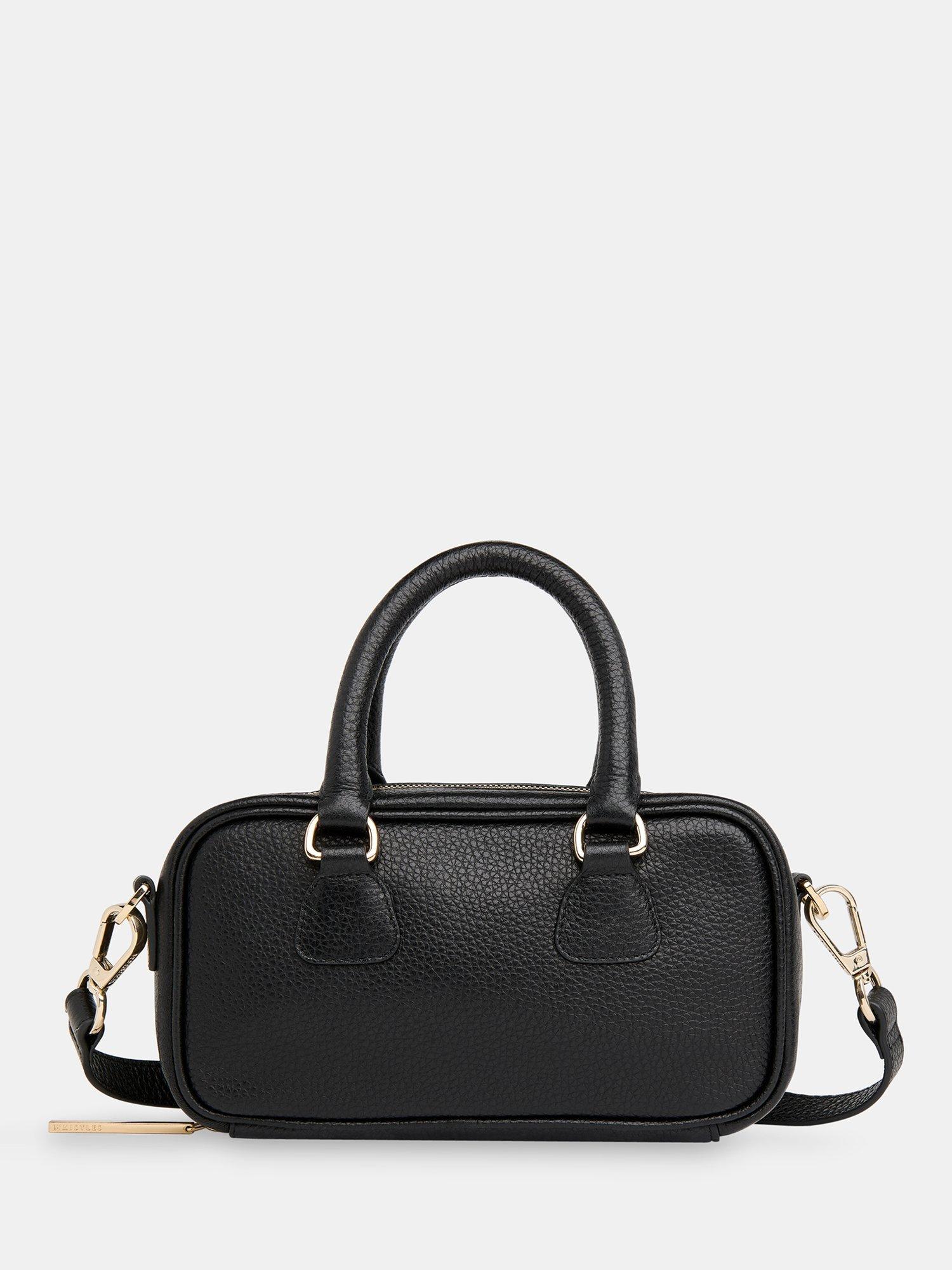Product image 1 of 6, which shows Whistles Lois Leather Bowling Crossbody Bag, Black