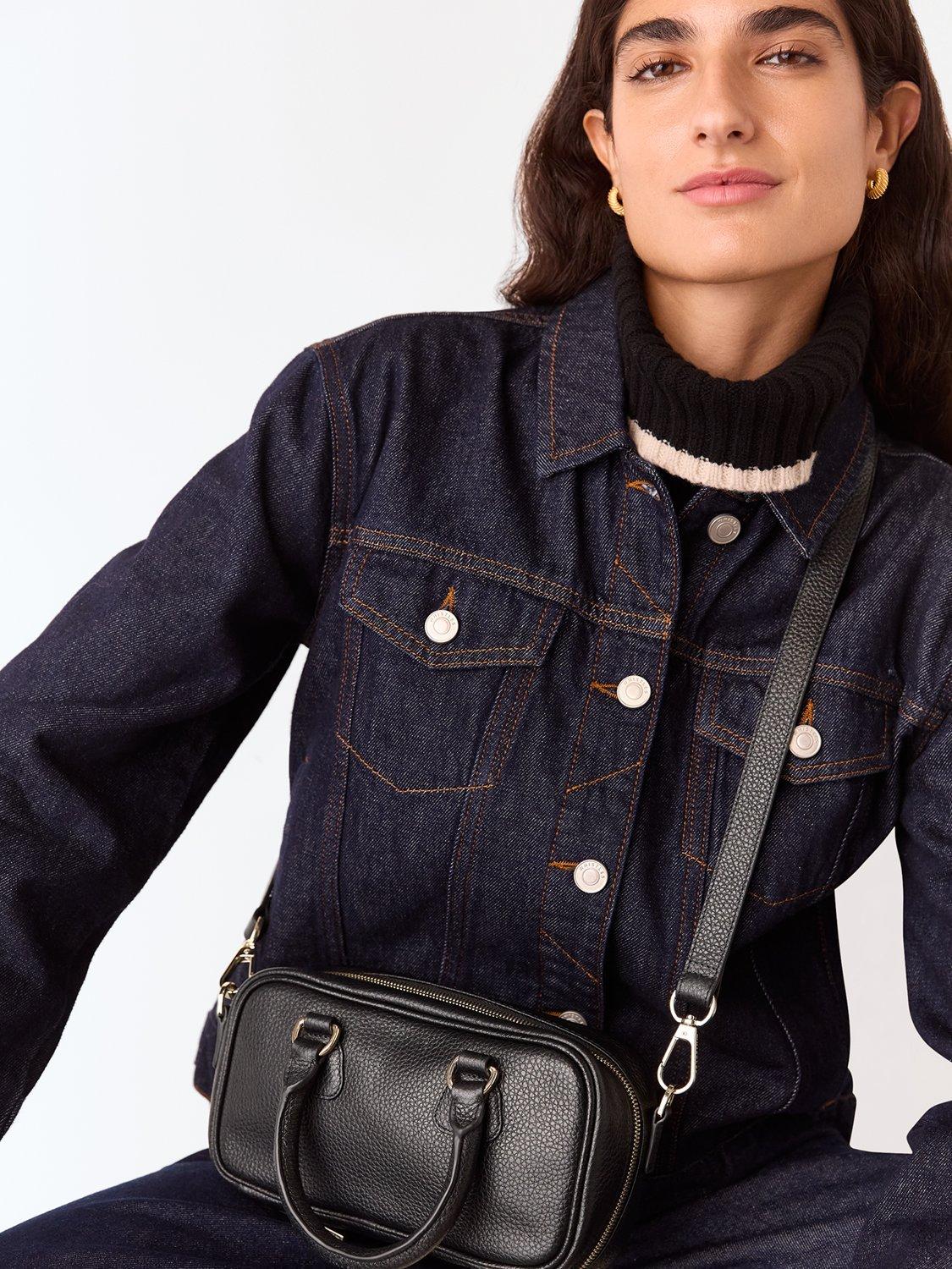 Product image 6 of 6, which shows Whistles Lois Leather Bowling Crossbody Bag, Black