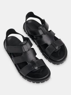 Whistles Freya Fisherman Leather Sandals, Black - view 2, Black