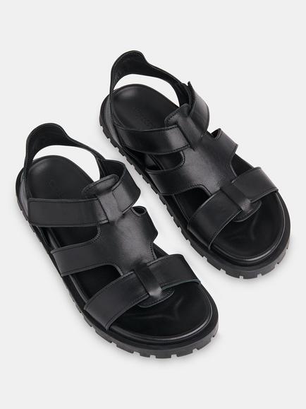 Whistles Freya Fisherman Leather Sandals, Black - view 2, Black