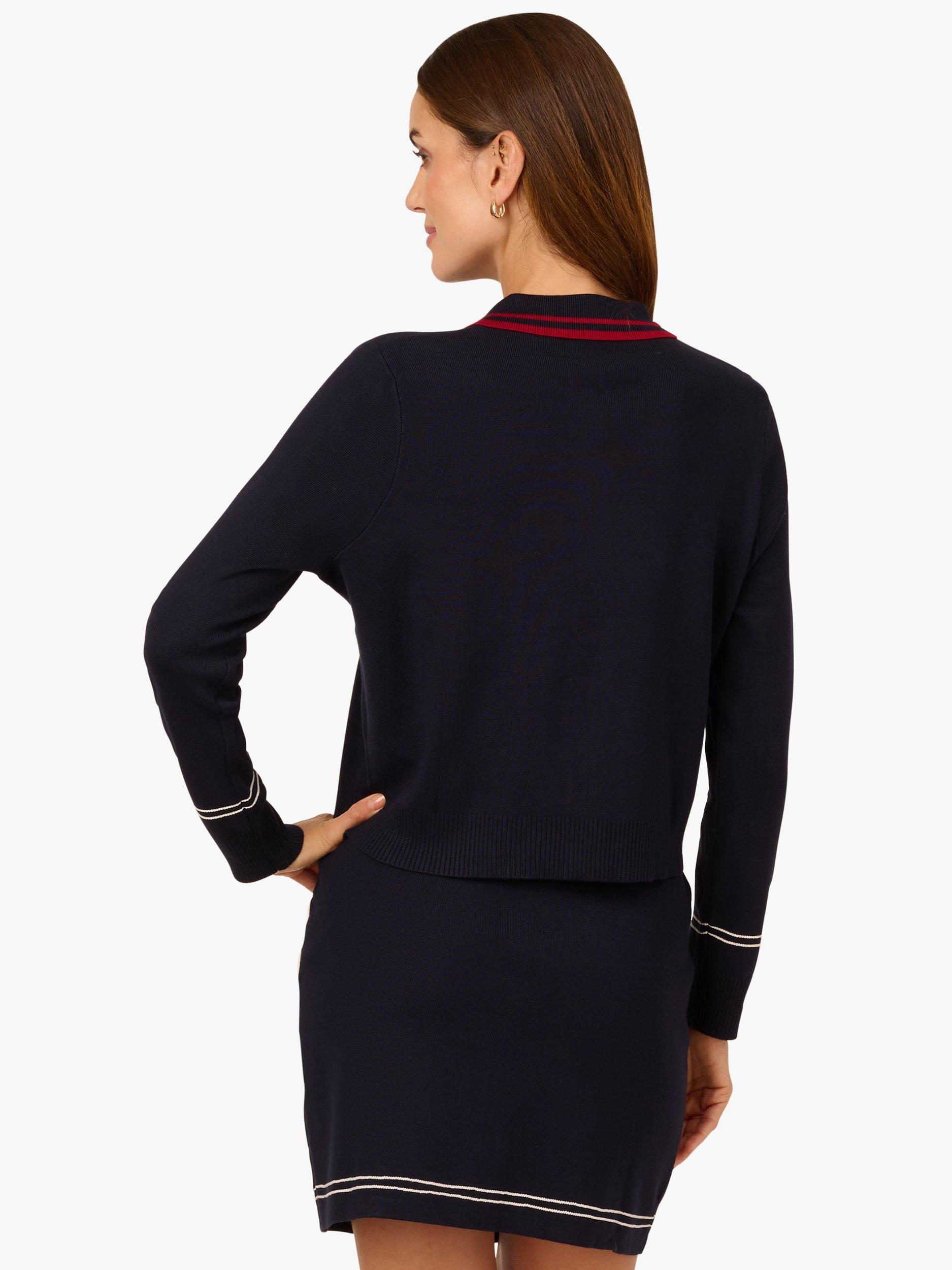 Product image 2 of 6, which shows Adrianna Papell Contrast Tipped Cropped Cardigan, Navy/Red, S