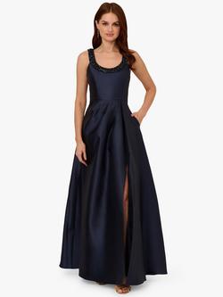 Adrianna Papell Beaded Mikado Maxi Dress, Midnight, Midnight
