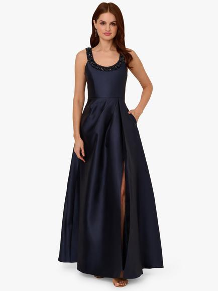 Adrianna Papell Beaded Mikado Maxi Dress, Midnight, Midnight