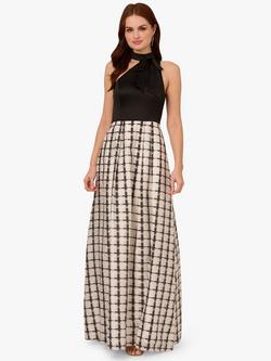 Adrianna Papell Plaid Combo Maxi Dress, Black/Ivory, Black/Ivory