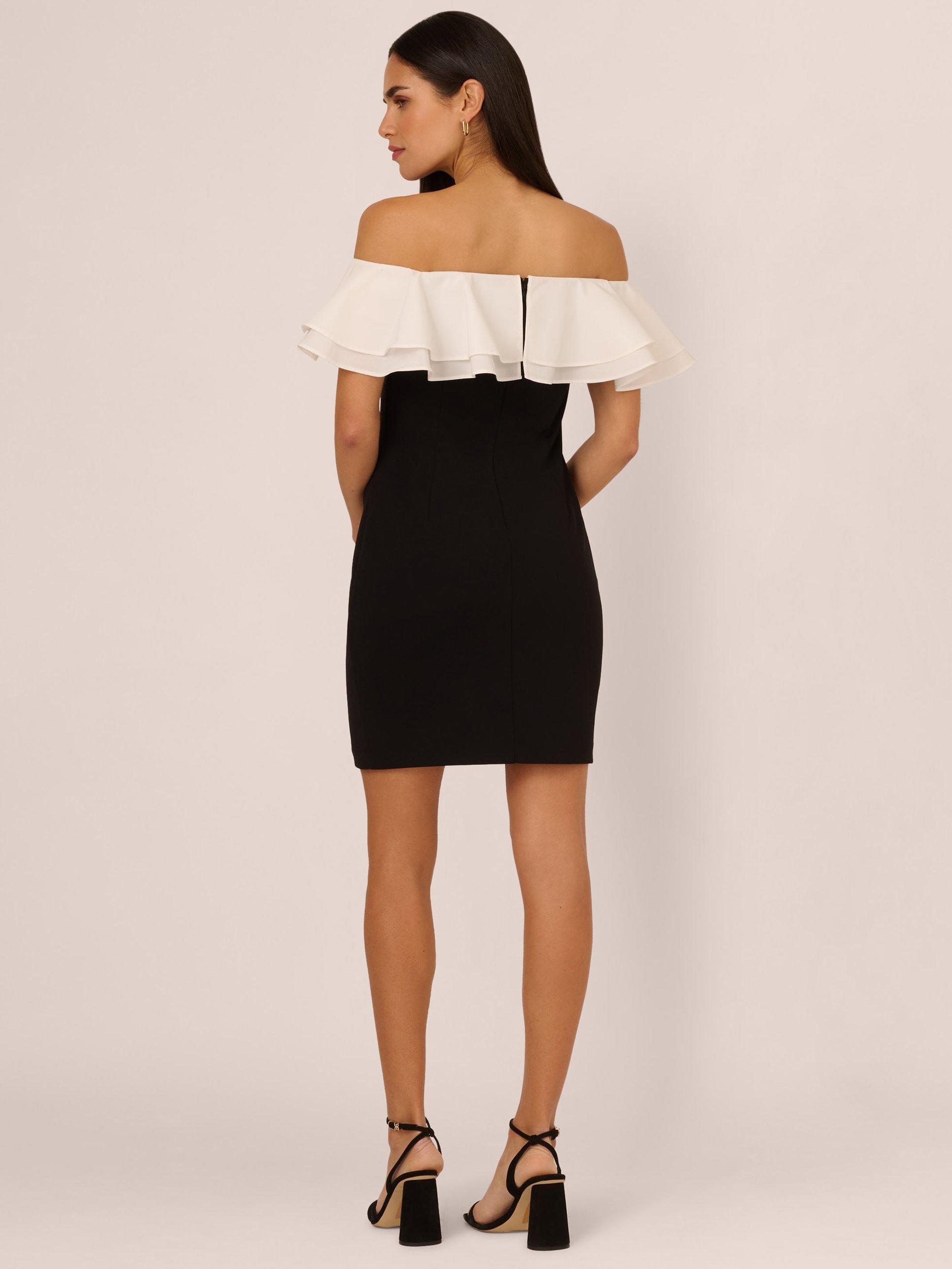 Product image 3 of 8, which shows Adrianna by Adrianna Papell Knit Crepe Colour Block Mini Dress, Black/Ivory, 8