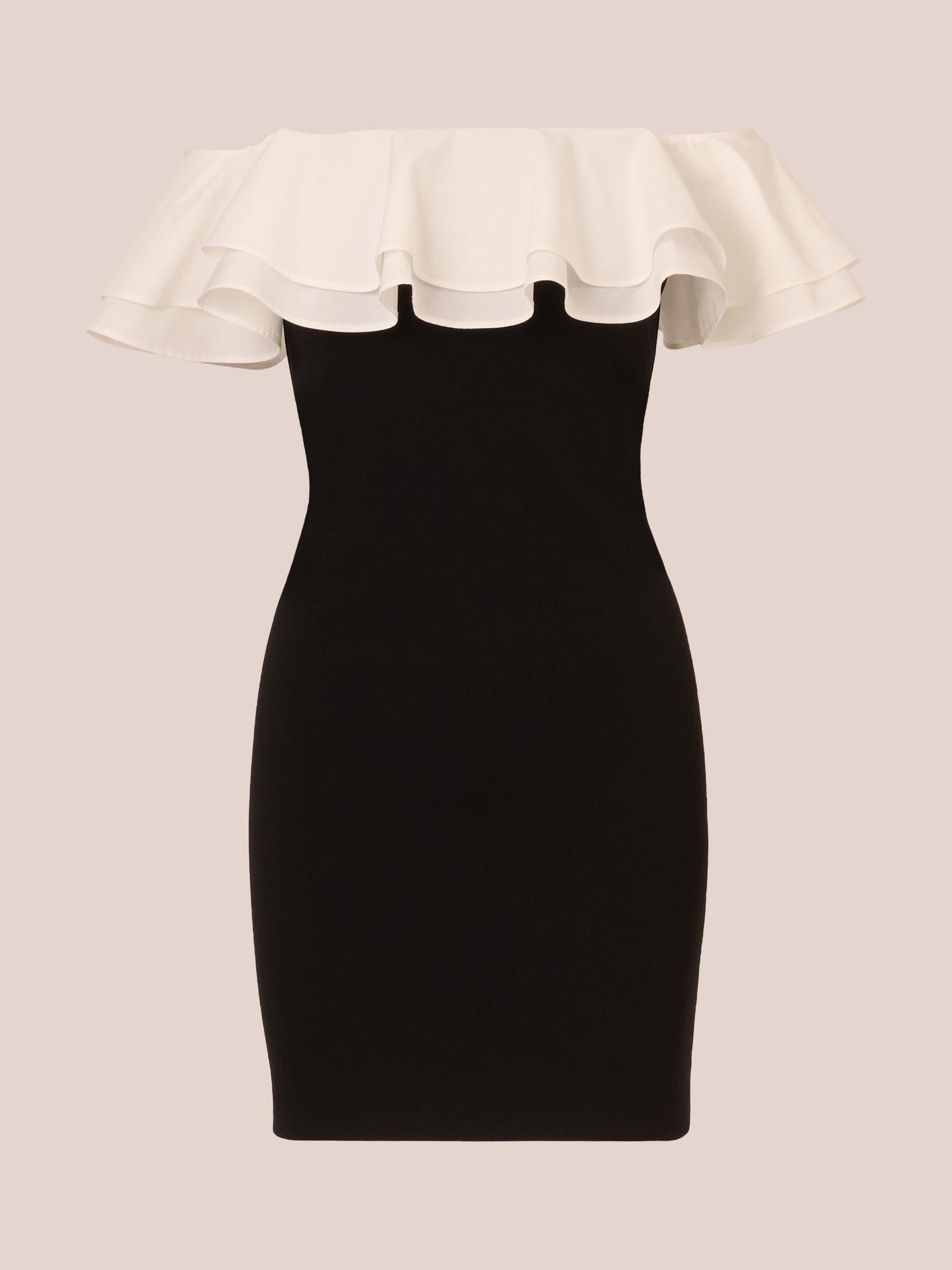 Product image 7 of 8, which shows Adrianna by Adrianna Papell Knit Crepe Colour Block Mini Dress, Black/Ivory, 8