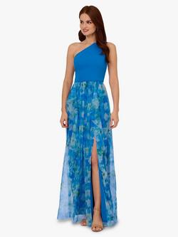 Adrianna Papell Sweetpea Split Asymmetric Dress, Blue/Multi, Blue/Multi