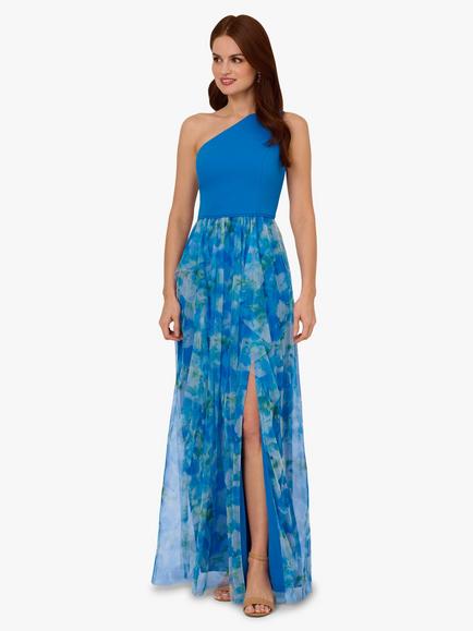 Adrianna Papell Sweetpea Split Asymmetric Dress, Blue/Multi, Blue/Multi