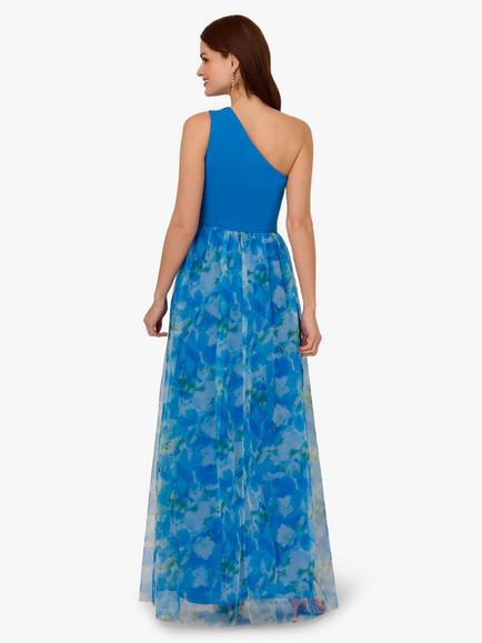 Adrianna Papell Sweetpea Split Asymmetric Dress, Blue/Multi - view 2, Blue/Multi