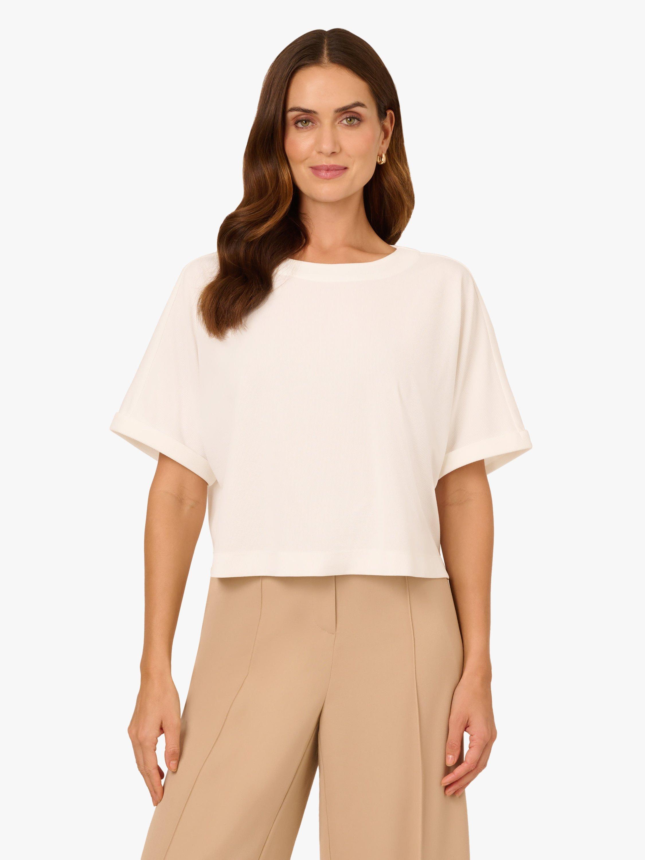 Product image 1 of 6, which shows Adrianna Papell Boxy Button Back Rib Knit Top, Ivory, XS