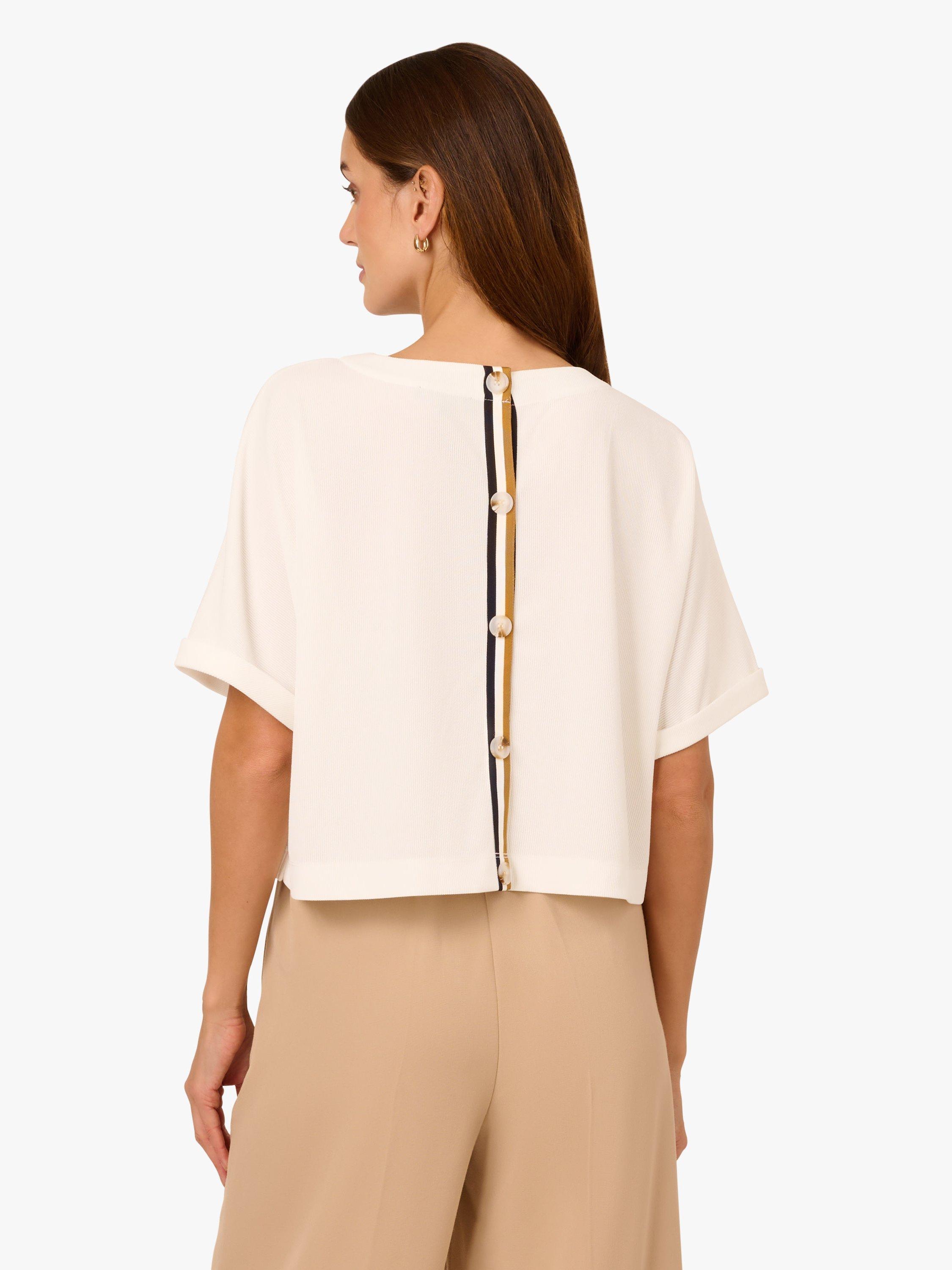 Product image 2 of 6, which shows Adrianna Papell Boxy Button Back Rib Knit Top, Ivory, XS